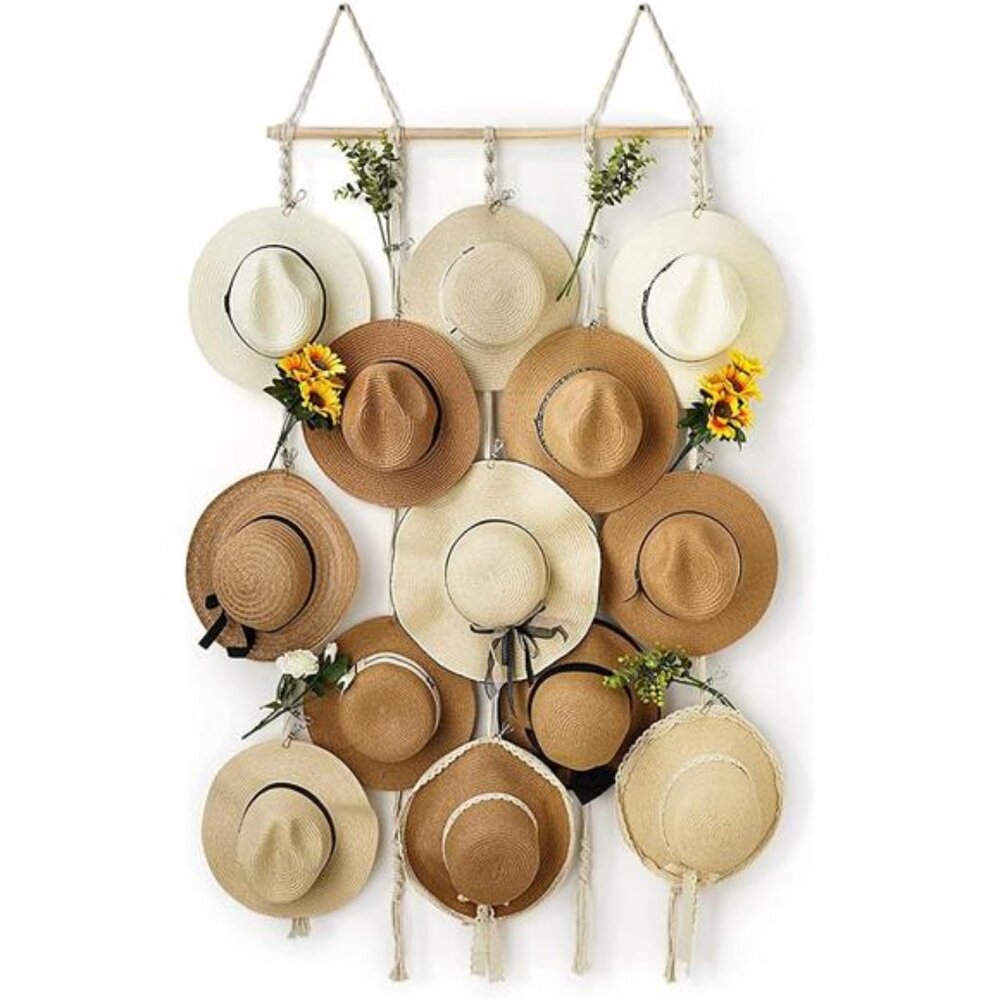 Hat Rack for Wall 31x53 in Hat Organizer with 15 Clips Hanging Macrame Hat